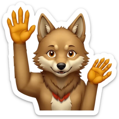  A real wolf waving his hand while he's standing but he's hand loks like a wolf's hand sticker