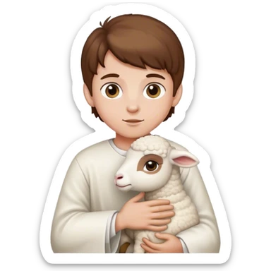 holy boy with brown hair and white lamb sticker