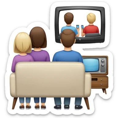 family watching TV from behind sticker