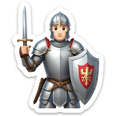 medieval knight warrior with sword and shield, heroic pose sticker