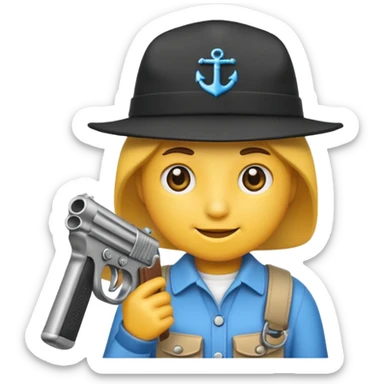 As un emoji blanco con una gorra y una garrafón un pistola  sticker