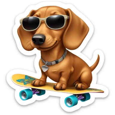 light brown dachshund on a skateboard wearing sunglasses with tongue out sticker