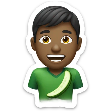 Guy in green jersey eating cucumber sticker