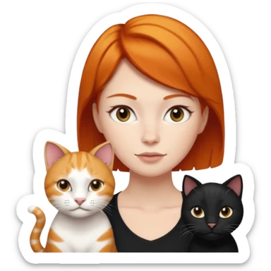 white big cat and a black small cat and a ginger woman short hair  sticker