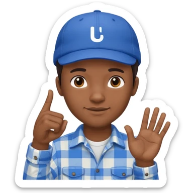 Emoji of a young man with dark hair, wearing a blue cap and a white flannel shirt, the young man is making a "like" gesture with his right hand sticker