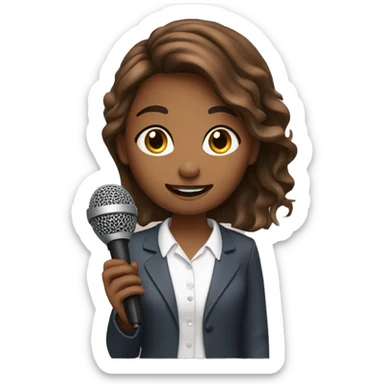 A girl with brown hairs speaking podcast microphone  sticker