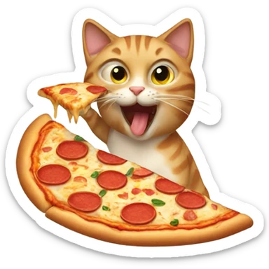 cat eating a pizza sticker