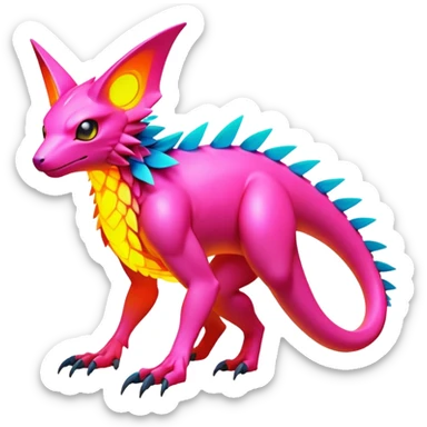 Tropical futuristic lush warm-colored modern colorful neon-colored Fakémon-Digimon-Trico-creature sticker