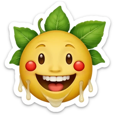 yellow face emoji laughing with vegetable leaf stuck on teeth stain sticker