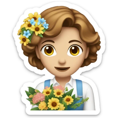 woman florist with a bouquet blue eyes brown hair sticker