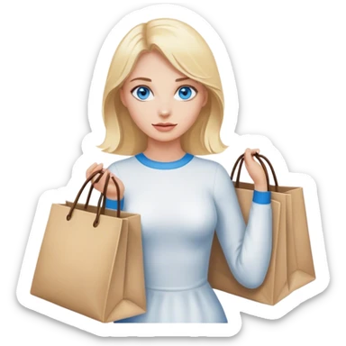 Blonde with blue eyes with bags in her hands sticker