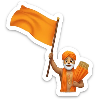 hindu guy having a saffron flag in hand, saying jai shri ram with joy  sticker