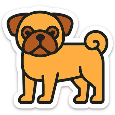 standing pug with a curly tail, lineal color icon style sticker