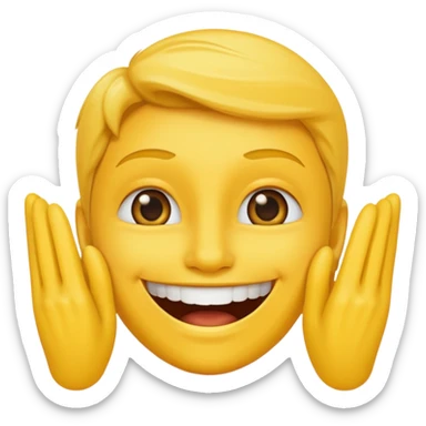 Emoji tête jaune avec un sourire et le doigt devant les dents  sticker