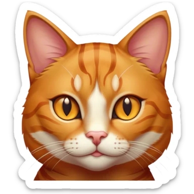 Cinematic Noble Ginger Tabby Cat Portrait Emoji, Poised and regal, with sleek orange-brown fur featuring bold tabby stripes and a distinct M-shaped marking on the forehead, bright amber eyes, Simplified yet sharp and sophisticated features, highly detailed, glowing with a soft, dignified glow, high shine, intelligent and graceful, stylized with an air of elegance, focused and attentive, soft glowing outline, capturing the essence of a watchful and refined feline, so majestic it feels as though it could glide across the screen with effortless confidence! sticker