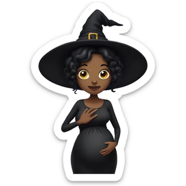 Pregnant witch with black hair sticker
