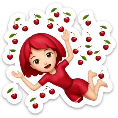 abundance of cherries falling on head  sticker