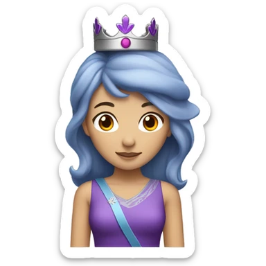 Canadian-vietnamese-chinese female with purple and blue hair with a purple dress and a grey crown sticker