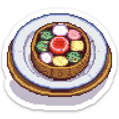 narutomaki on a small plate, pixel art style sticker