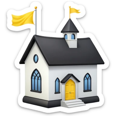 simple magic school, low detail, white background, magic school, black roof, with a big flag, big flag on a roof, big yellow flag, white school sticker