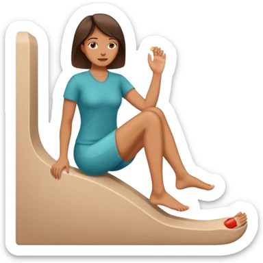 A women doing fot rehab, pressing her big toe against a wall  sticker