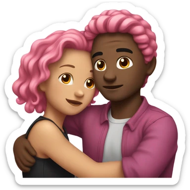 make a guy and a girl, they are hugging, the girl has pink long wavy hair. The guy has black hair and light skin. They are facing each other sticker
