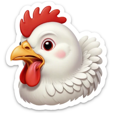 Cinematic Cute Yawning White Chicken Portrait Emoji, Head tilted slightly with a dramatic, wide-open yawn, showcasing a soft, fluffy white plumage with a crisp red comb and drooping wings, round beady eyes barely open in drowsy contentment, Simplified yet irresistibly adorable features, highly detailed, glowing with a soft, cozy glow, high shine, relaxed yet expressive, stylized with a touch of whimsy, bright and endearing, soft glowing outline, capturing the essence of a sleepy yet affectionate chicken, so drowsy it feels like it could stretch out of the screen and curl up for a nap! sticker