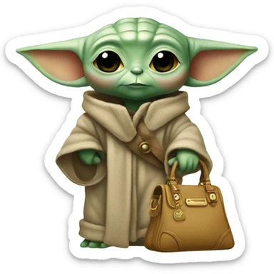 Baby Yoda with a Handbag with Leo pattern sticker