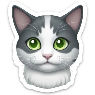 dark grey and white cat with pale green eyes  sticker