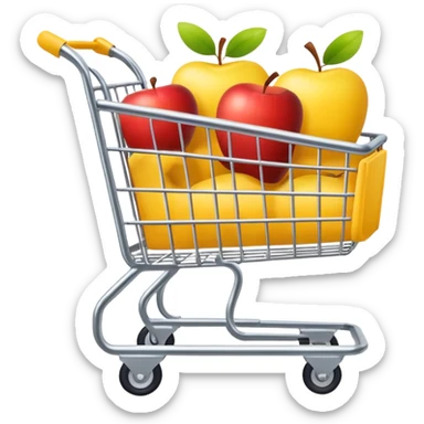Yellow shopping cart emoji.
Keep the original cart shape.
Flat, simple, Apple-style.
No extra details, transparent background. sticker