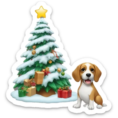A Christmas tree with a dog right beside it sticker