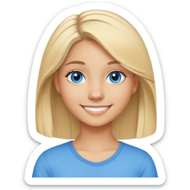 teen girl with Latina makeup, blue eyes, medium length,blonde hair and hot sticker