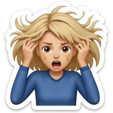 Girl ripping hair out yelling holding hair sticker