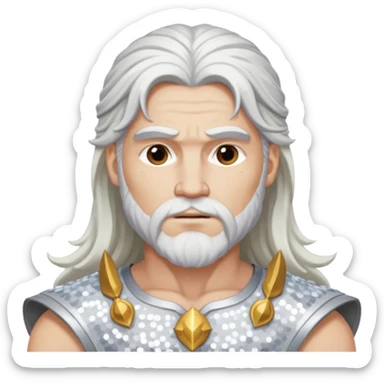 Jupiter, God of Thunder from Gods and Goddesses with long white hair, white sequin outfit sticker
