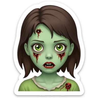 cute girl zombie,brunette ,horror green skin, sticker
