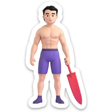 young white man with short black hair, shirtless, muscular sticker