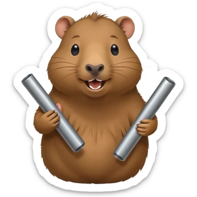 laughing capybara holding stainless steel tubes sticker