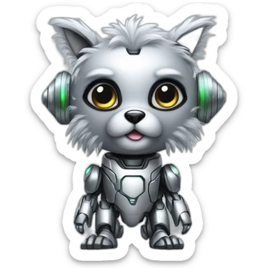 Cyber futuristic silver furry robot  sticker