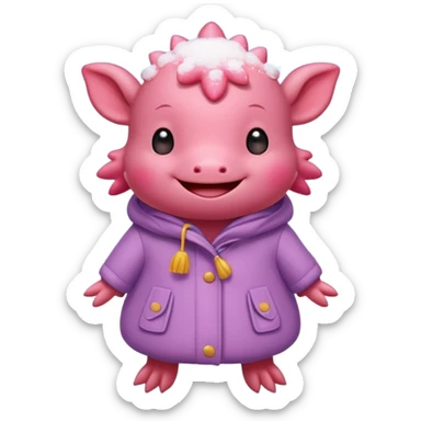 Axolotl playing in snow with winter clothes. sticker