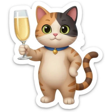 girl cat toasting champagne flute sticker