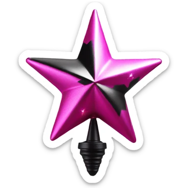 Realistic isolated black and pink metallic star christmas tree topper. sticker