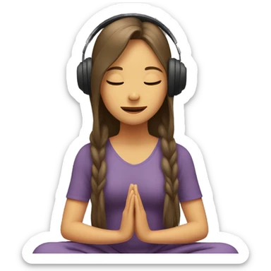 a girl with long hair is meditating and headphone sticker