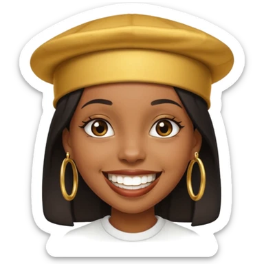 Black girl smiling with a gold grill and skully hat sticker