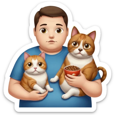 Obese person eating beans and dogs with massive eyes and a pet on their shoulder sticker