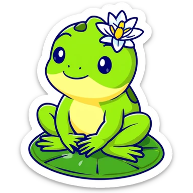 cartoon frog sitting on lily pad sticker
