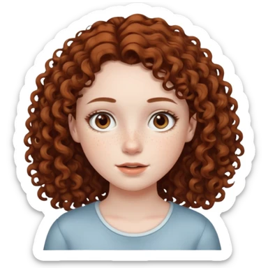 pale girl with medium brown curly hair, white skin and brown eyes   sticker