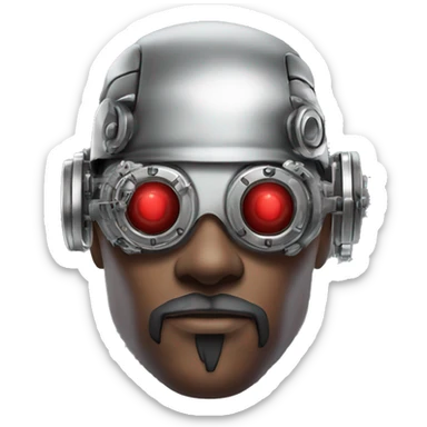 Red skin male cyborg head with white goatee and silver steampunk goggles sticker