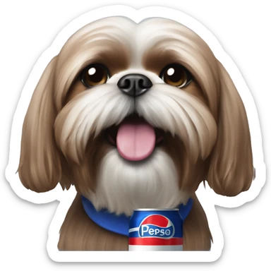 Brown Shihtzu with pepsi sticker