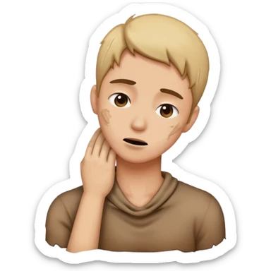 person grabbing neck sticker