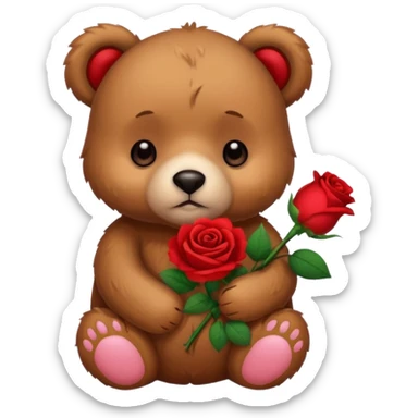 Cute bear with sad puppy dog eyes holding roses  sticker